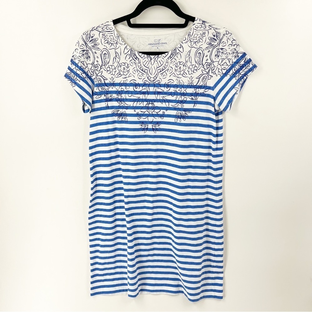 Vineyard Vines Striped Scarf Print Tee Dress Blue/White Size Small